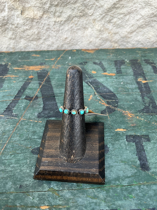 Natural Kingman Turquoise & Sterling Silver Mini Eternity Band Sz 6