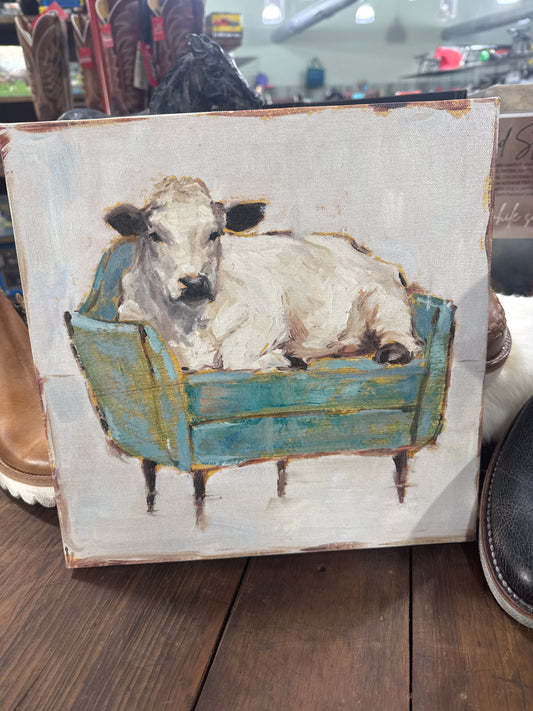 Lounging Cow Wall Art Green