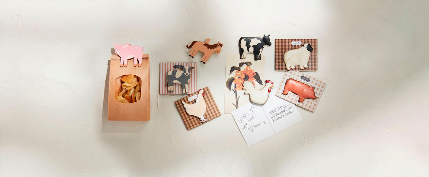 Farm Animal Wood Chip Clips