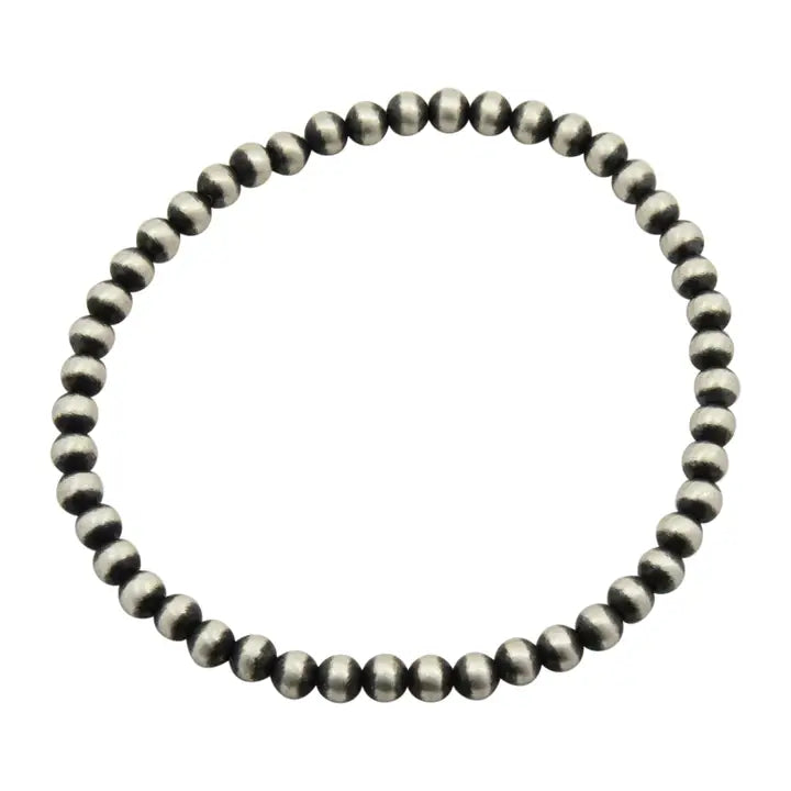Sterling Silver Navajo Pearl Oxidize Round Bead Stretch Bracelet