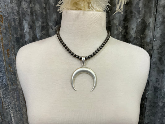 16" Long 8mm Navajo Pearl Necklace Squash Blossom