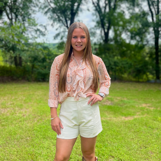 Ruffle Front Western Sheer Blouse