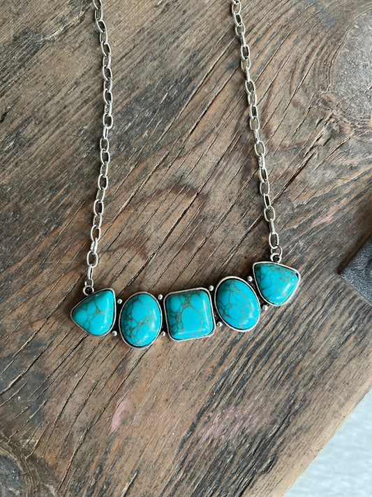 Turquoise Chunk Stone Bar Necklace