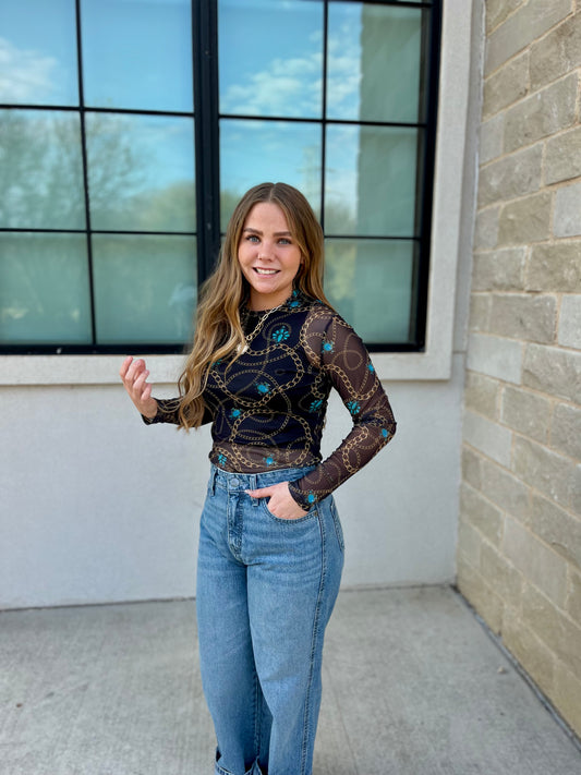 Black Gold Chain Mesh Top