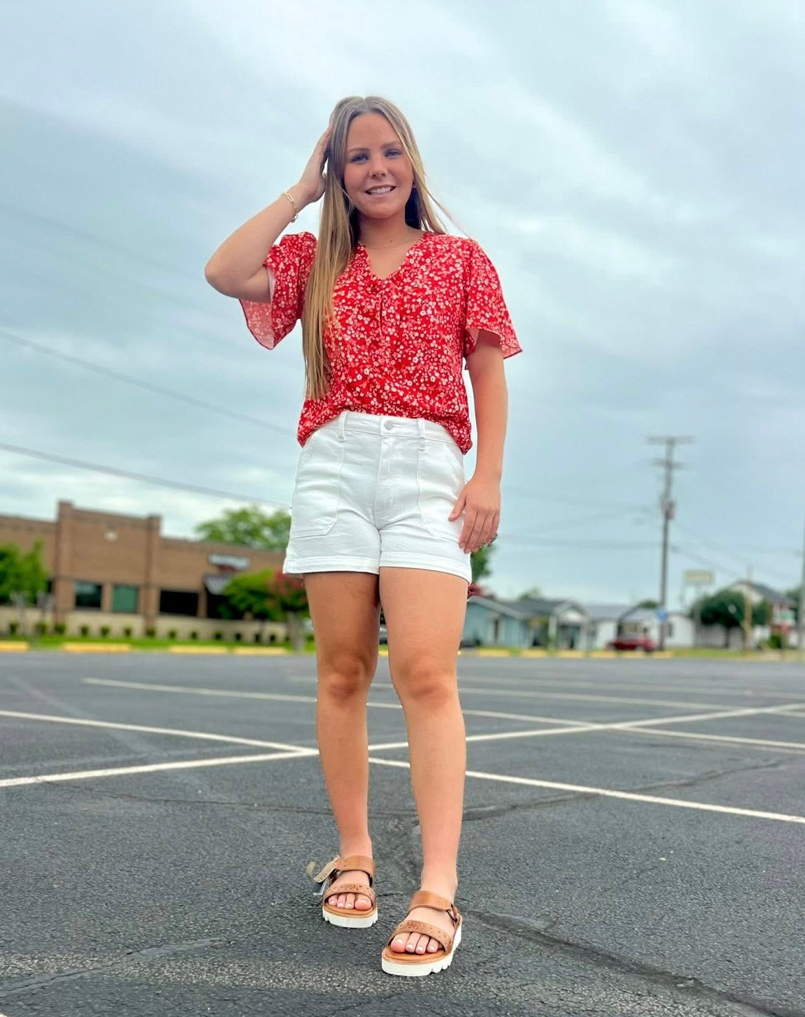 Boho Floral Printed Knotted V Neck Blouse