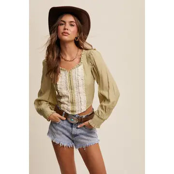 Ruffle Detail Corset Contrast Blouse Top