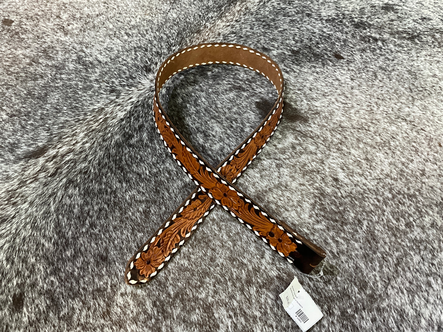 Mcintire Tooled Belt W/ Buckstitch