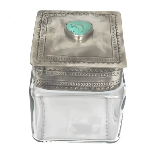 Small Glass Bottom Canister w/ Silver & Turq