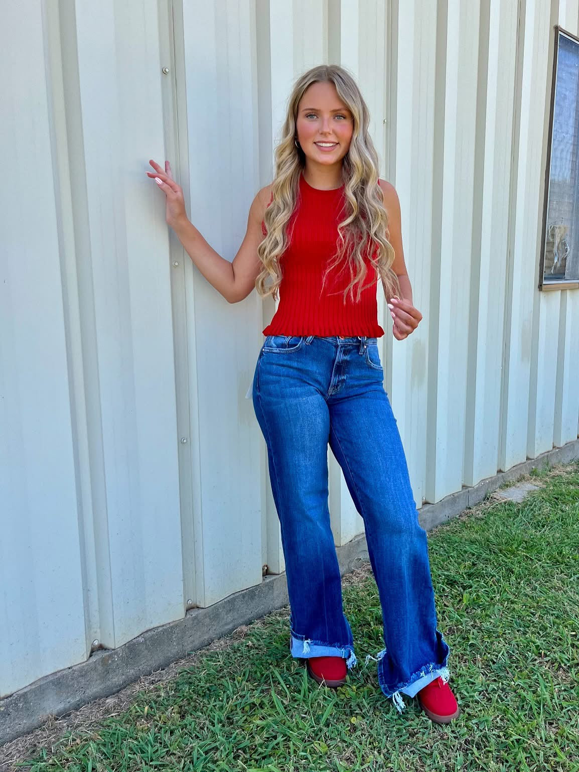 Risen Mid Rise Wide Leg Jean Dark