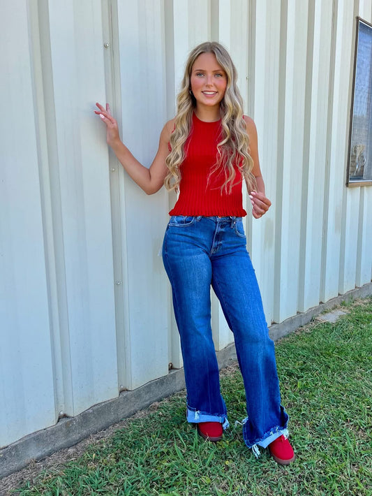 Risen Mid Rise Wide Leg Jean Dark