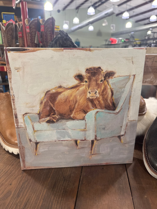Lounging Cow Wall Art Aqua