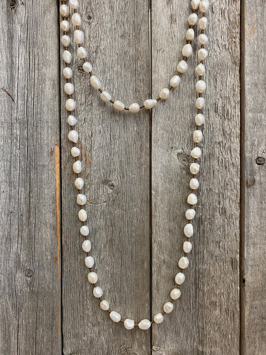50" Pearl & Bronze Wrap Necklace