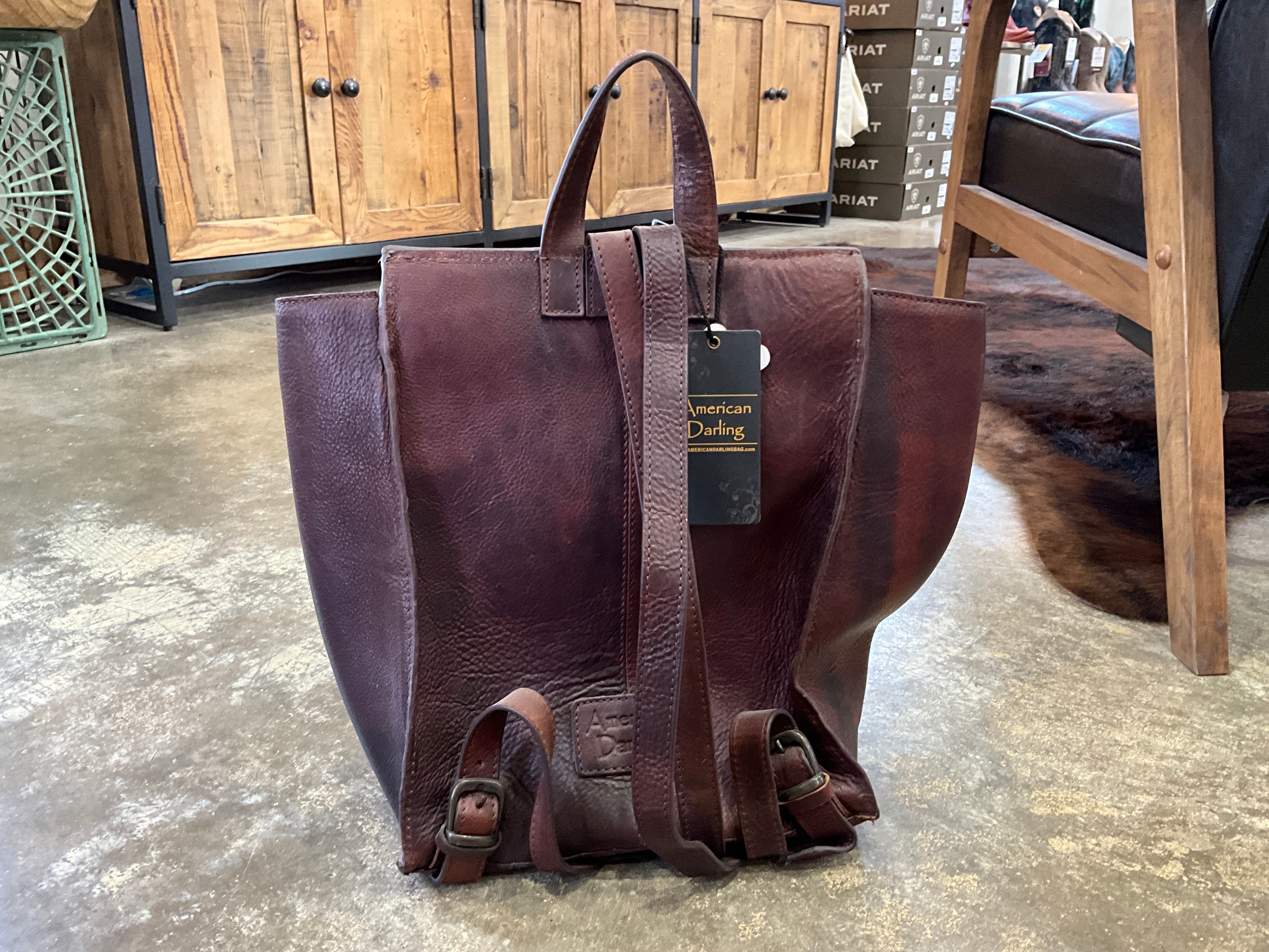 American Darling Leather Backpack W/ Cowhide