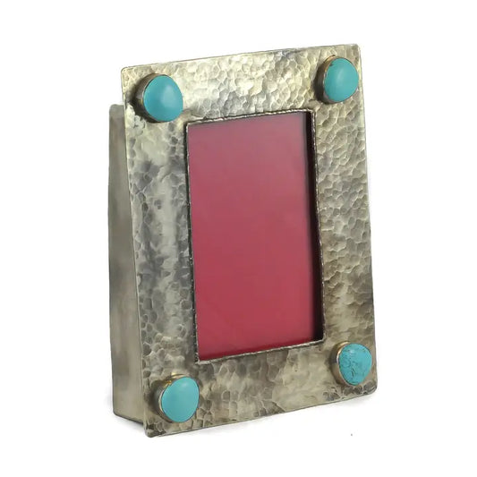 5X7 Silver Frame w/ Dimples & 4 Stones