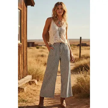 Black & White Wide Leg Striped Pants