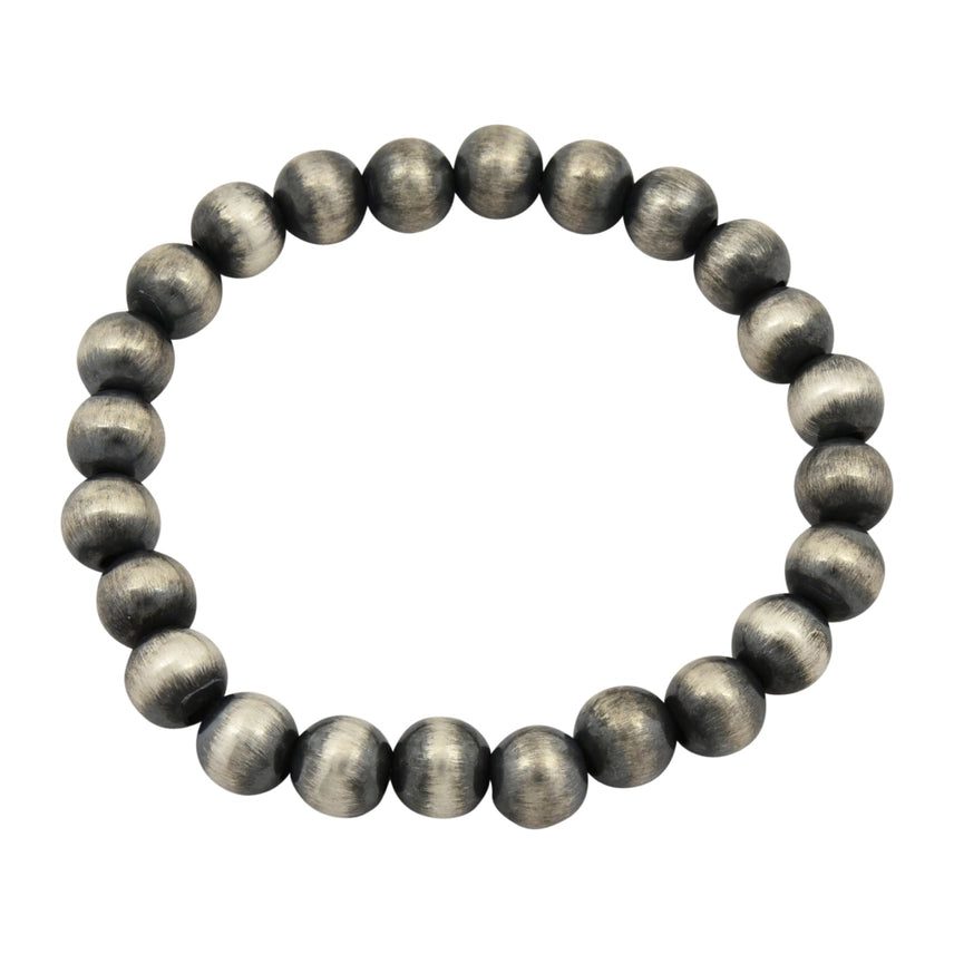 Sterling Silver Navajo Pearl Oxidize Round Bead Stretch Bracelet