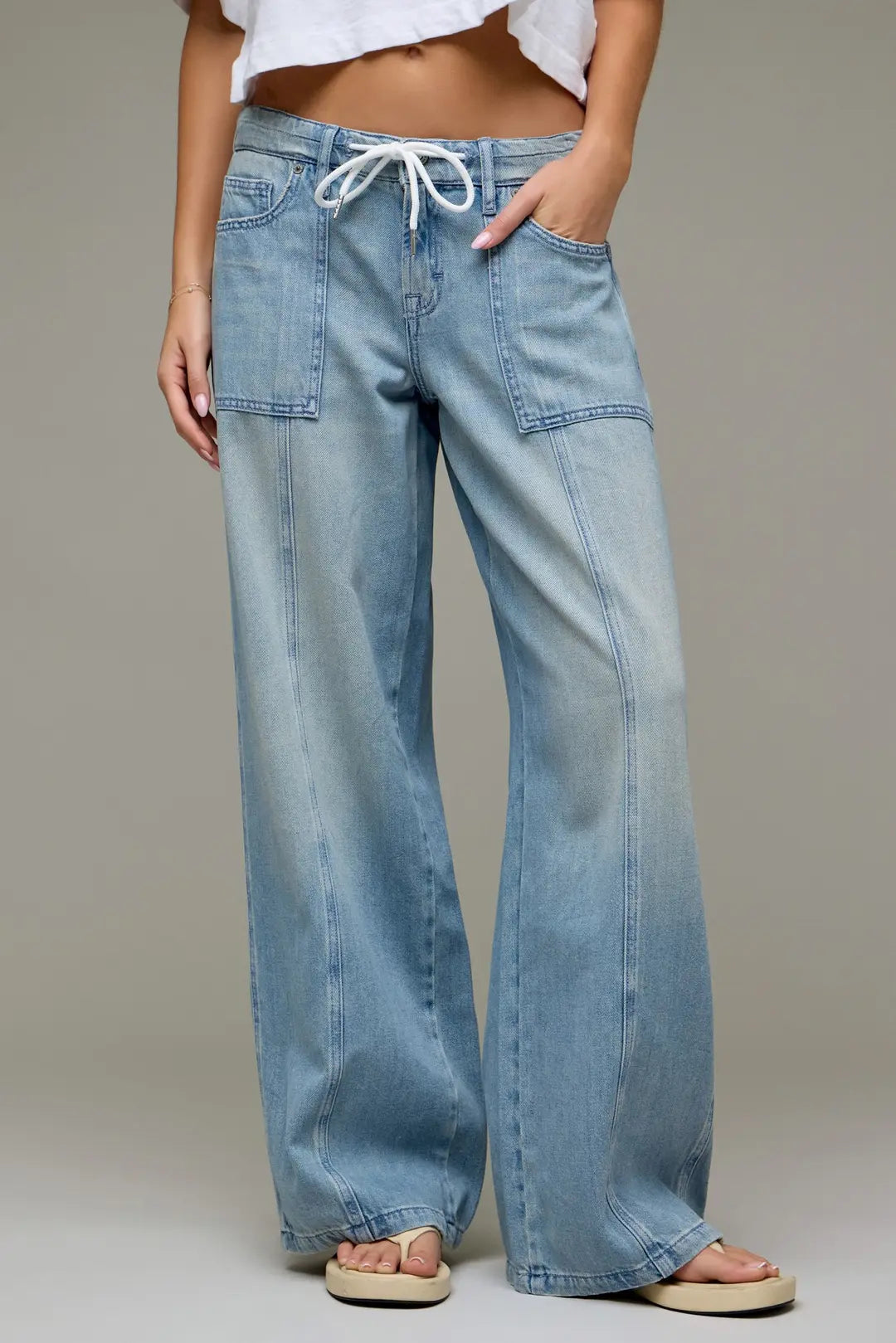 Hidden Nori Mid Rise Drawstring Wide Leg
