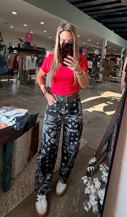 Denim Western Vintage Paisley Print Jeans
