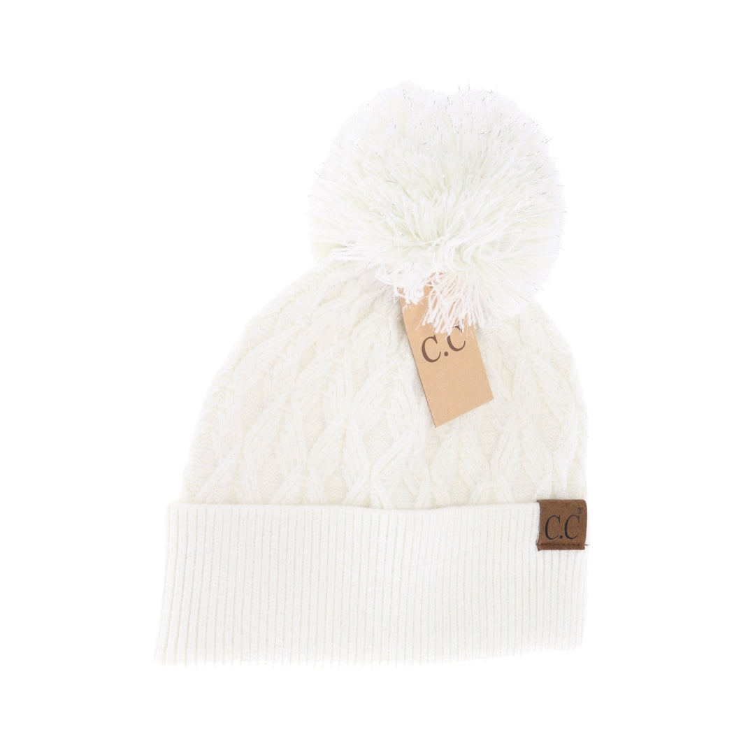 Lurex Cable Knit Pom C.C Beanie