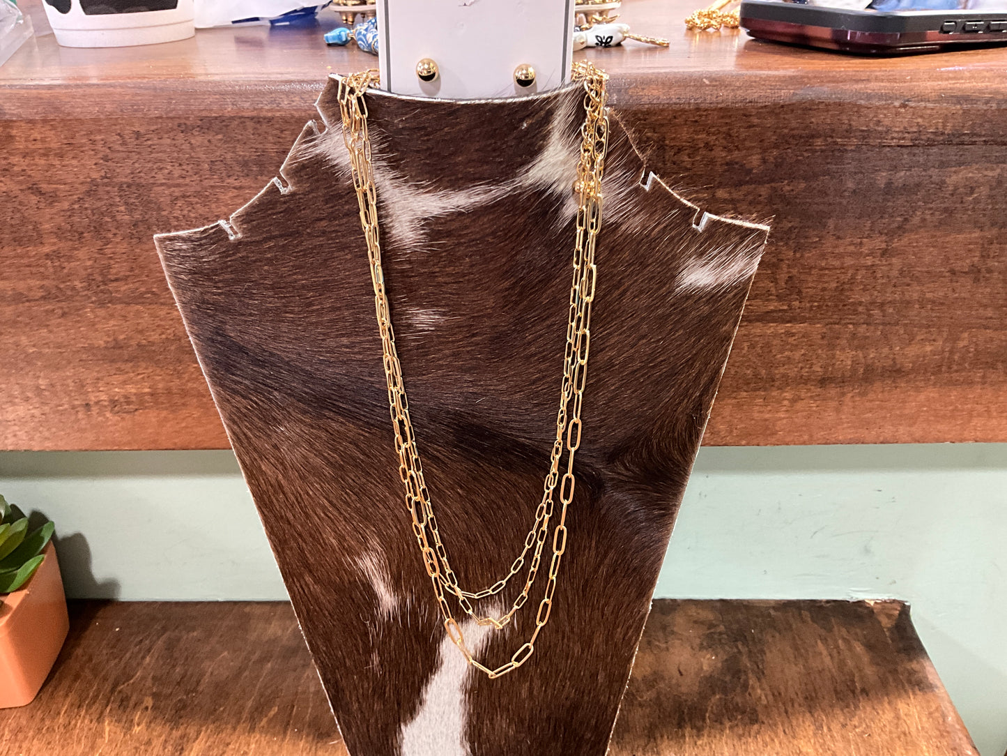 Gold 3 PC Necklace w/ Stud Earrings