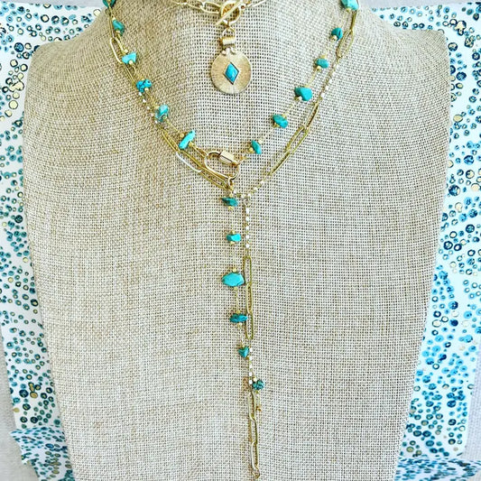 Turquoise Bead Chain Y Necklace