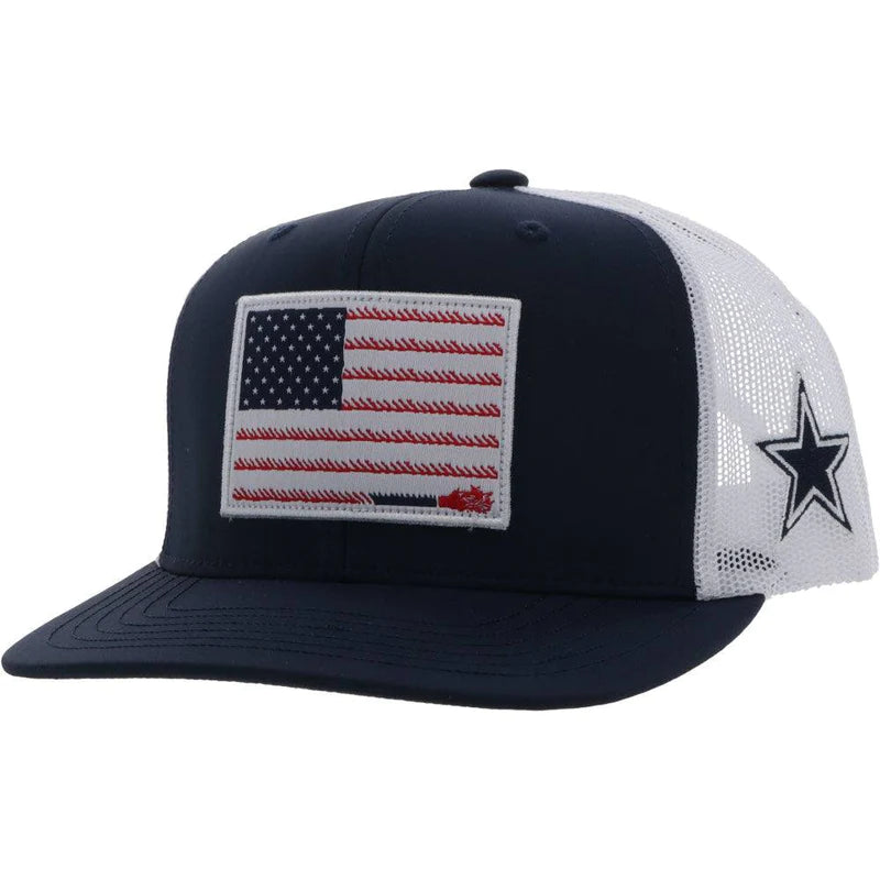 HOOEY "DALLAS COWBOYS" HAT BLUE/WHITE W/ RED/ WHITE/ & BLUE FLAG PATCH