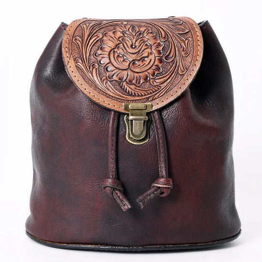 Small Brown Leather Backpack w/ Tooled Flap