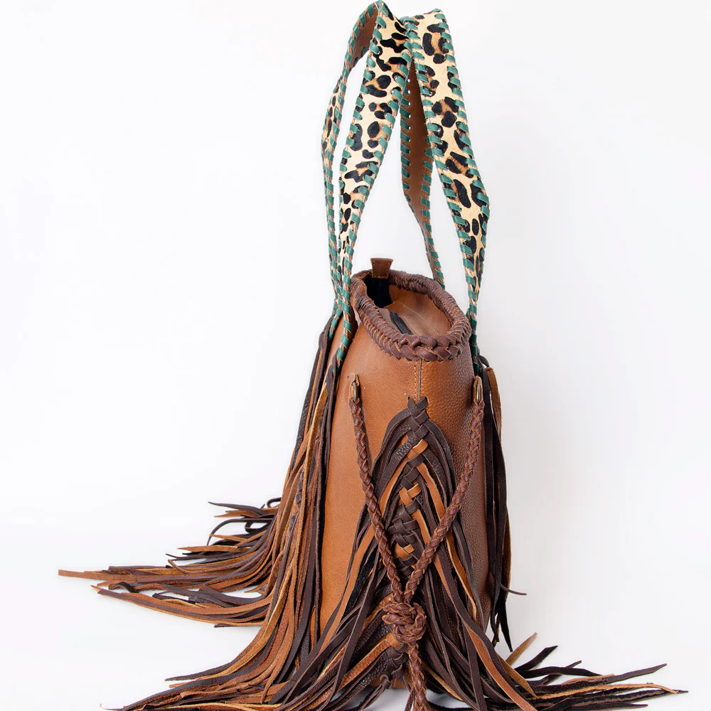 Leather Fringe Cheetah Strap Hangbag