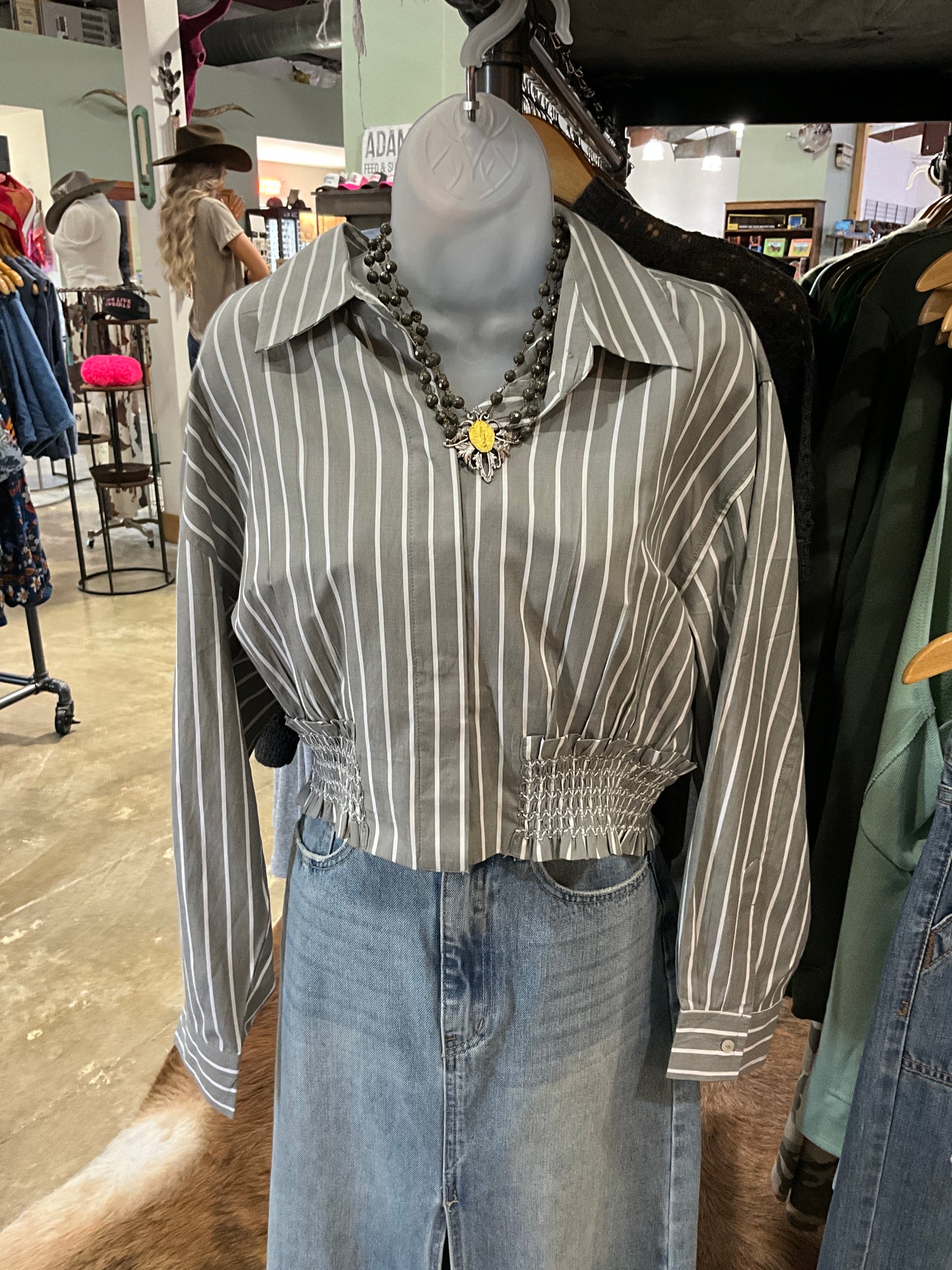 Pin Stripe Gray and White Top
