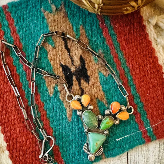 Navajo Sterling Silver, Turquoise & Spiny Necklace