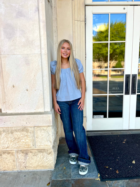 Light Blue Lace Detailed Embroidery Cotton Top
