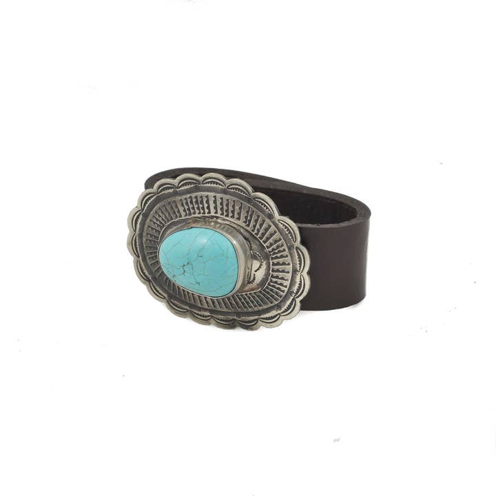 Turquoise Concho  Leather Bracelet