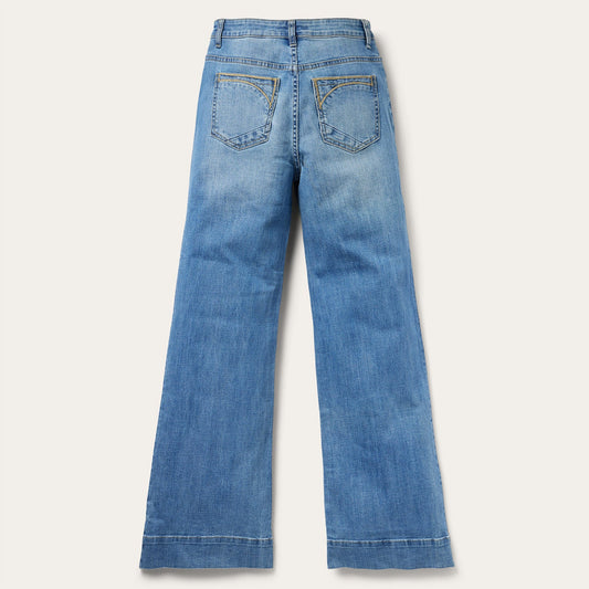 Steton High Rise Wide Leg Diagonal Pieced Pocket Med Wash