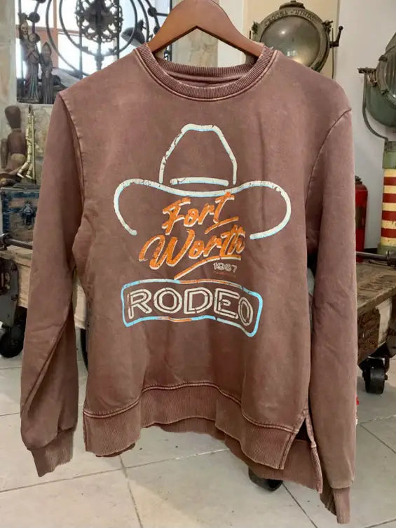 Fort Worth Rodeo Acid Wash Crew Neck Sweatshirt