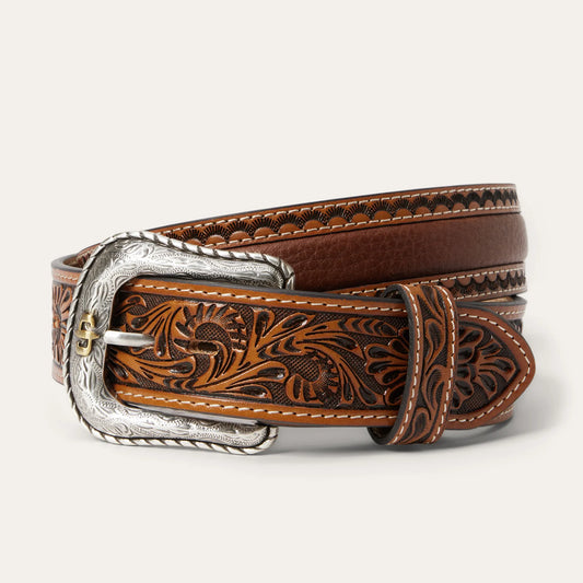 Cognac Tooled Tab Belt