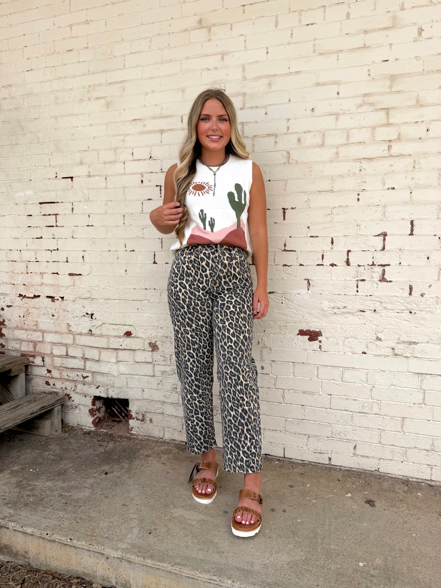 High Rise Leopard Print Barrel Jeans