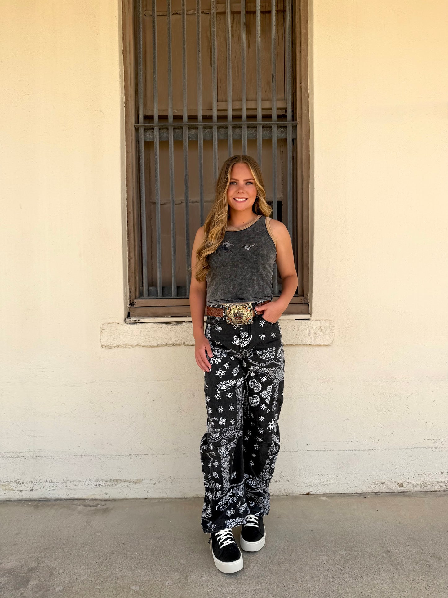 Denim Western Vintage Paisley Print Jeans