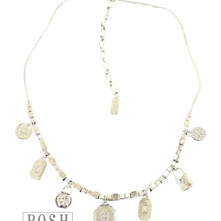 Cube Bead and Rhinestone Charm Necklace