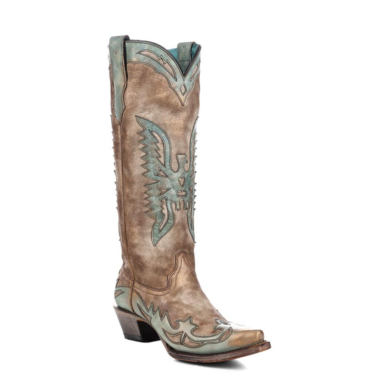 Corral LD Bone/Turquoise Eagle Overlay Boot