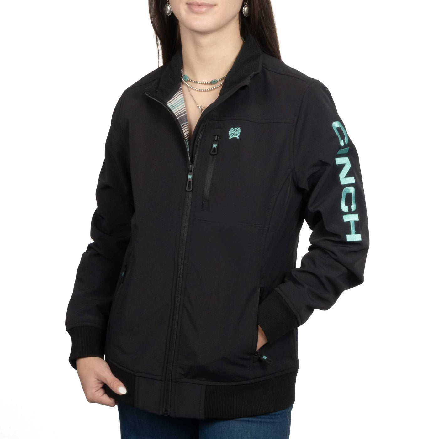 Cinch Womens Bonded Black and Turquoise Jacket