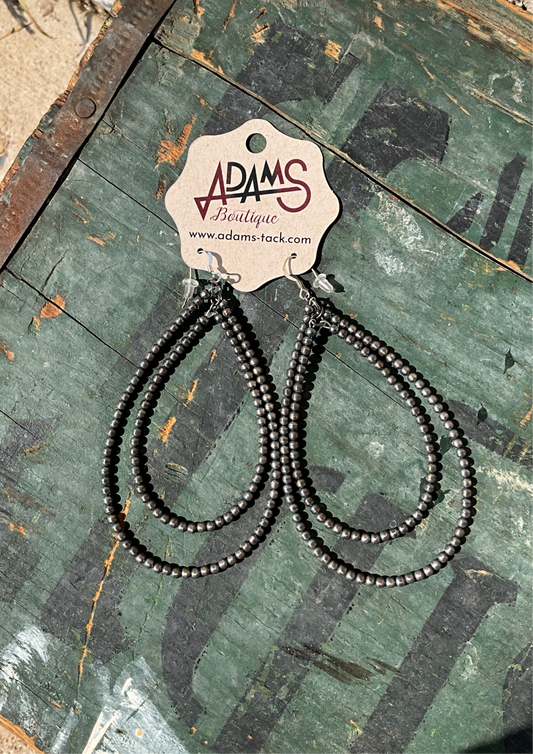 Navajo Sterling Silver Pearl Beaded Dangle Hoop Earrings