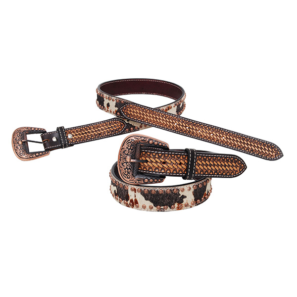 Rafter T Belt with Peppered Print Hair on Hide