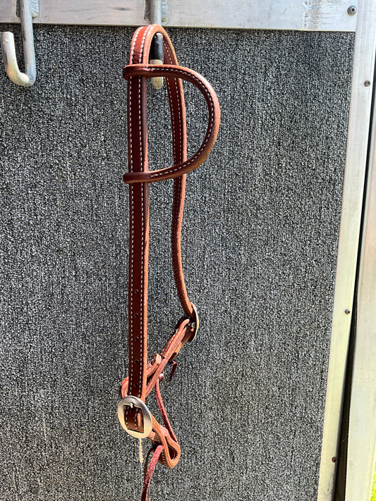 5/8" DOUBLED AND STITCHED SS BUCKLE SLIP EAR HEADSTALL (DARK OIL)