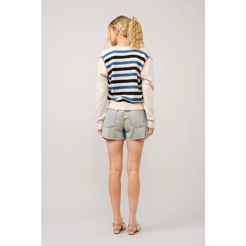 Aztec Long Sleeve Slit Neck Pullover Sweater Top