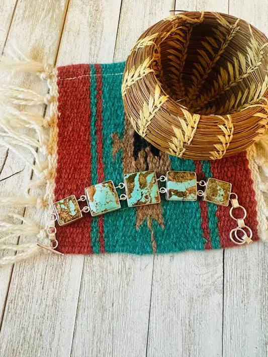 Navajo 8 Turquoise  & Sterling Link Bracelet