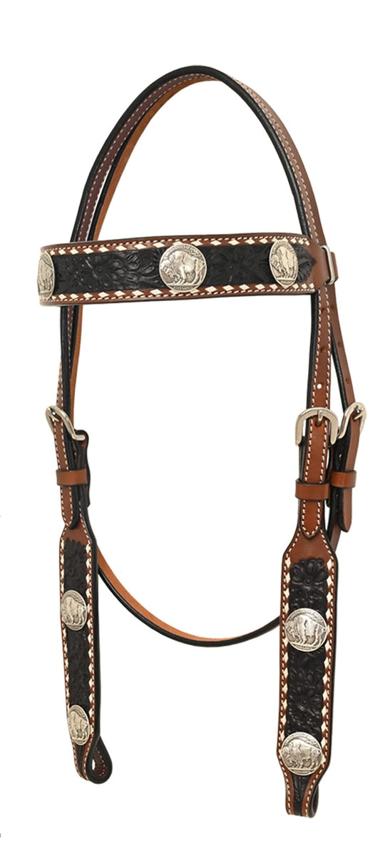 Browband Headstall Black Floral With Concho