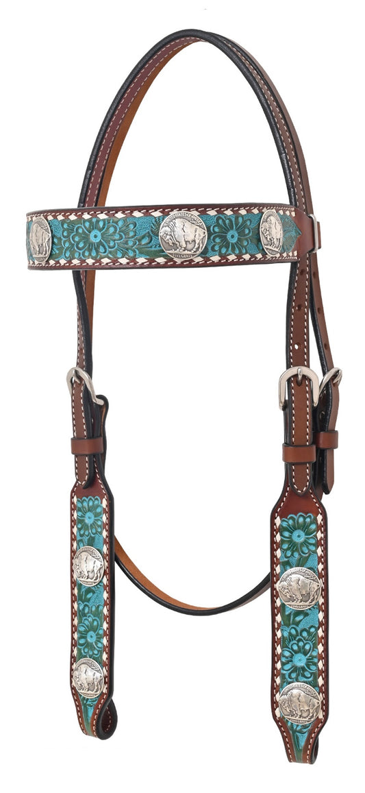 Browband Headstall Turquoise With Conchos