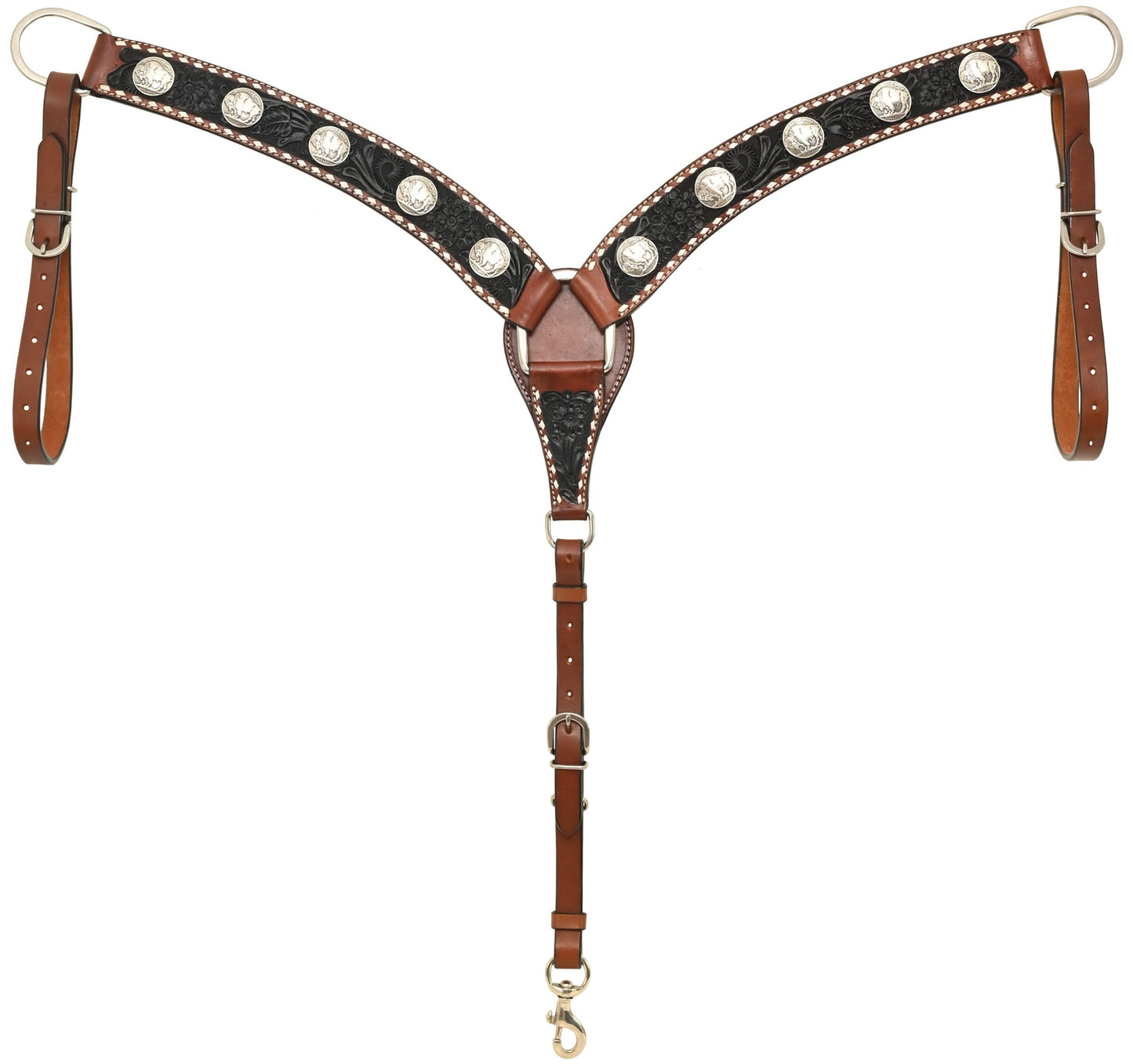 Breast Collar Black Floral With Concho