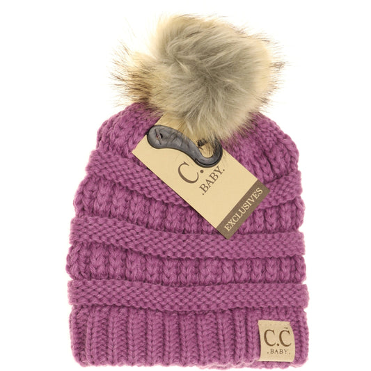 Baby Fur Pom Beanie - Lavender