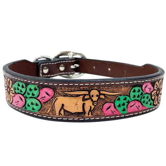 CACTUS BULL PAINTED LEATHER DOG COLLAR
